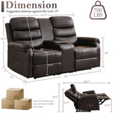 DRMBOOK Reclining Loveseat Sofa, Faux Leather Double Reclining RV Loveseat Couch with Console, Manual 2 Person Recliner, 2 Seater Home Theater Seating with Cup Holders for Living Room (Light Brown) DRMBOOK