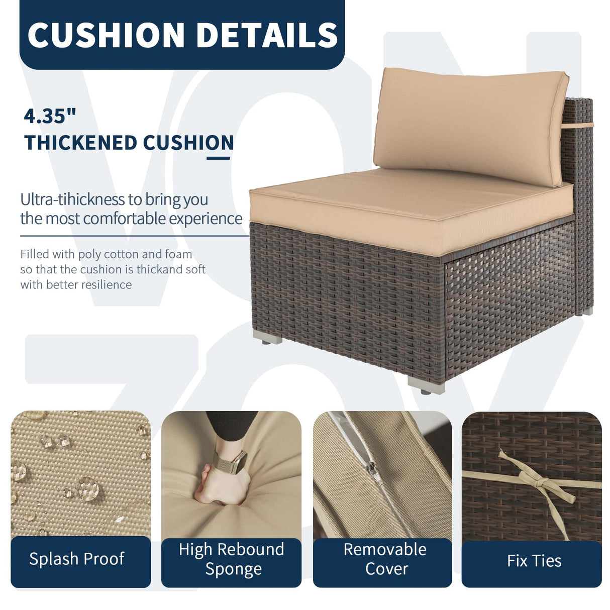 VONZOY Outdoor Patio Furniture Set 7 Pieces Sectional Rattan Sofa Set, PE Rattan Wicker Patio Conversation Set with 6 Seat Cushions and 1 Tempered Glass Table and Furniture Cover, Brown VONZOY