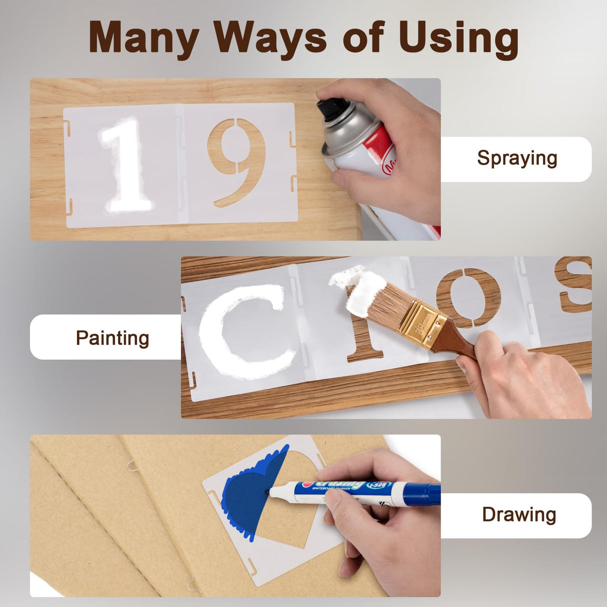 Amrules 65 Pcs 4 Inch Plastic Painting Stencils Reusable Letters Numbers and Symbols Stencil Art Crafts Interlocked Drawing Templates Set for Wood, Walls, Fabrics, Rocks Amrules