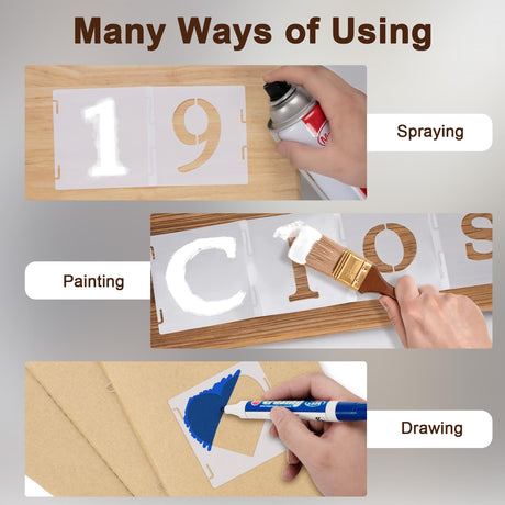 Amrules 65 Pcs 4 Inch Plastic Painting Stencils Reusable Letters Numbers and Symbols Stencil Art Crafts Interlocked Drawing Templates Set for Wood, Walls, Fabrics, Rocks Amrules