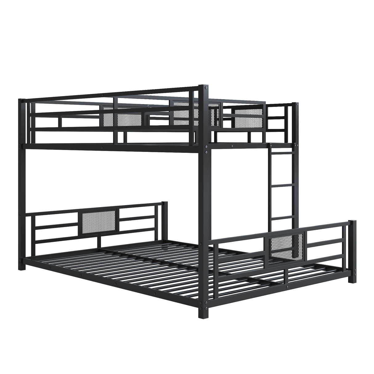 Heavy Duty Bunk Beds Twin Over Full Size, L-Shaped Bunk Bed with Full Length Guardrail and Ladder, No Box Spring Needed, Black Bunk Bed Twin Over Full Bellemave