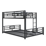 Heavy Duty Bunk Beds Twin Over Full Size, L-Shaped Bunk Bed with Full Length Guardrail and Ladder, No Box Spring Needed, Black Bunk Bed Twin Over Full Bellemave