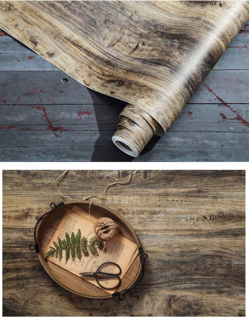 PoetryHome Self Adhesive Distressed Wood Grain Wall Paper for Cabinets Countertop Table Desk Furniture Removable Shelf Liner Wallpaper 15.7x98 Inches PoetryHome