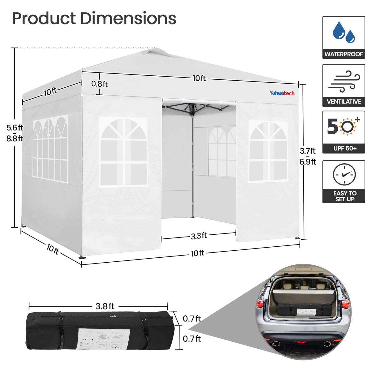 Yaheetech 10x10 FT Pop Up Canopy Tent with 4 Side Walls & One-Push Setup & Roller Bag, Outdoor Heavy-Duty Instant Event Tent for Garden/Wedding/Party, White Yaheetech