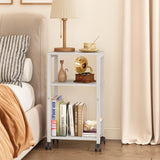 Kalrin Small Side Table, 3 Tier Moveable Small End Table, Record Player Stand with Records Shelf, Tall Nightstand for Bedroom, Living Room, Sofa, Office, Bathroom (Pure White) Kalrin