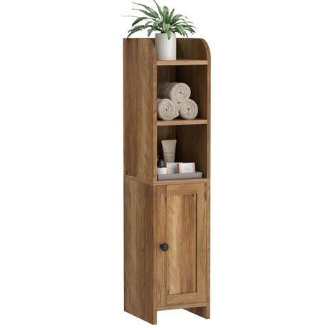 Homhedy Small Bathroom Storage Corner Floor Cabinet with Door and Shelves, Beside The Toilet Paper Stand for Skinny, Narrow Toilet Paper Cabinet, 7.9" D x 7" W x 31" H, Rustic Walnut Homhedy