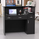 AHB Reception Desk with Counter, Modern Front Table Equipped Lockers & Storage Shelves, 50-inch Checkout Counter with LED Lights & DIY Stripe for Lobbies, Salons, Retail, Home Offices, Reception Room AHB