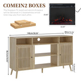 Oubayajia Fireplace TV Stand for Television up to 65 Inch with 23" Electric Fireplace, Fluted TV Stand, Modern Media Console Table with Adjustable Shelves, Entertainment Center for Living Room Oubayajia