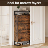 HOMMPA Shoe Storage Cabinet with 3 Flip Drawers, Freestanding Shoe Organizer with Metal Legs for Entryway, Narrow Shoe Rack Cabinet, Rustic Brown, 11.81''D x 31.49''W x 54.17''H HOMMPA
