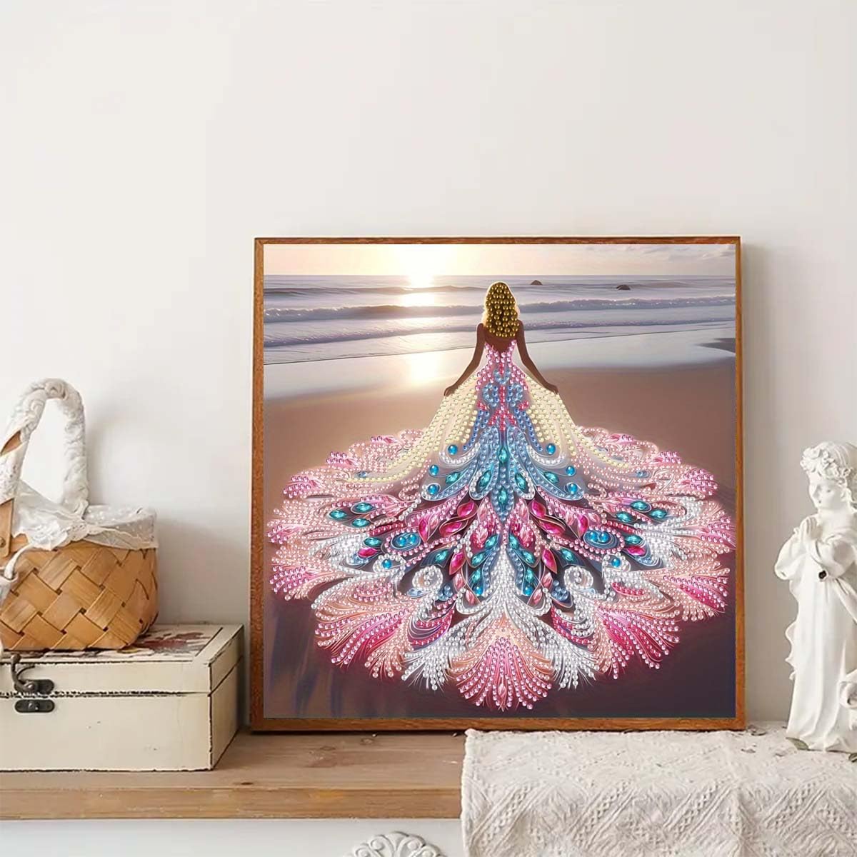 Beach Woman Diamond Art Kits for Adults,DIY Sunset Special Shaped Diamond Painting Kit for Beginners,5D Diamond Painting Crystal Rhinestone Gem Art for Home Wall Decor 11.8 X 11.8Inch GEMFAMILY