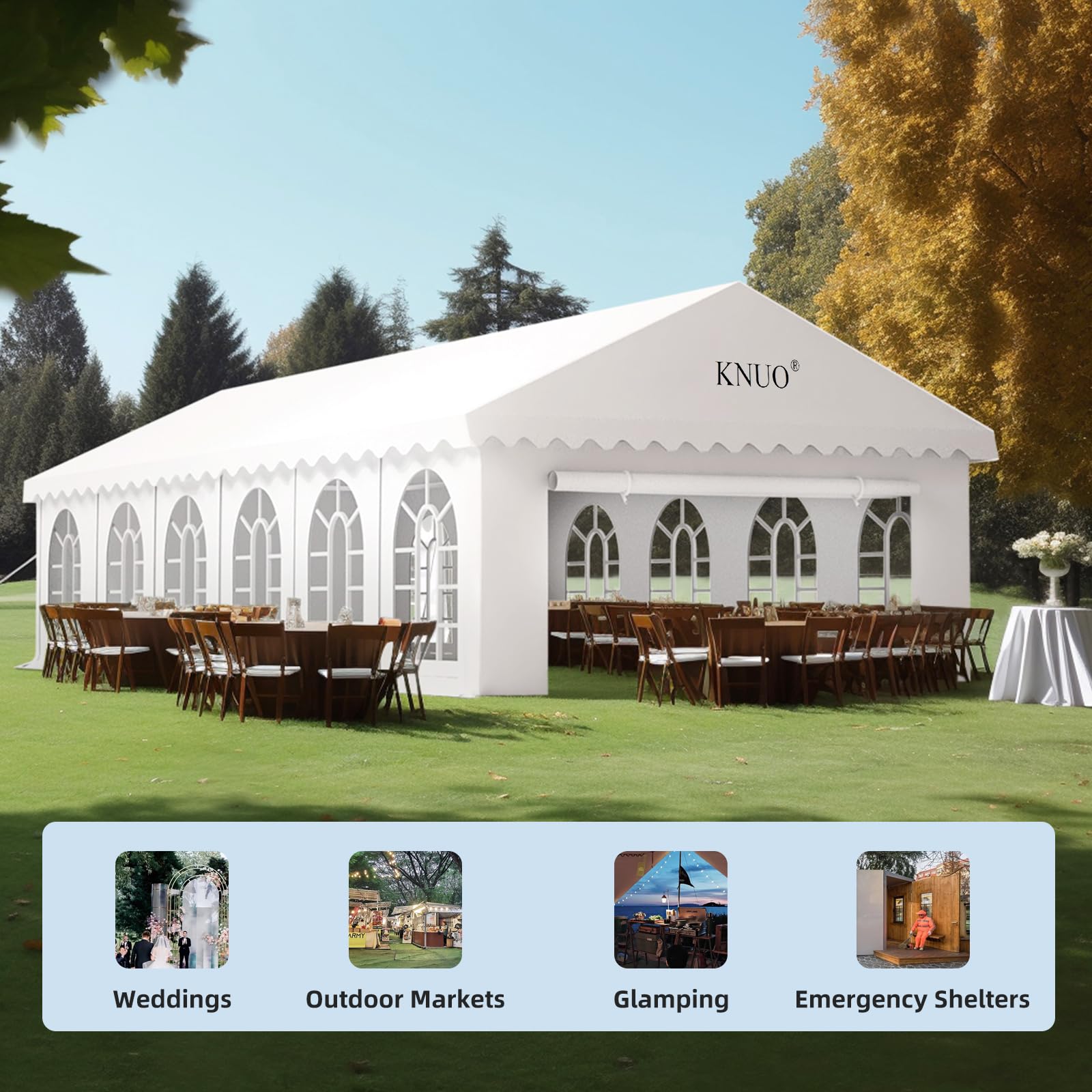 KNUO 20x40ft Party Tent for 100 People Event Tent- Heavy Duty Carpas para Fiestas Outdoor Weddings Tent with Removable PVC Windows&Zippered Doors, White - WoodArtSupply