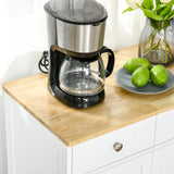 HOMCOM Sideboard with Solid Wood Countertop, Modern Kitchen Storage Cabinet, Coffee Bar Cabinet with 2 Drawers, Doors and Adjustable Shelf, White HOMCOM