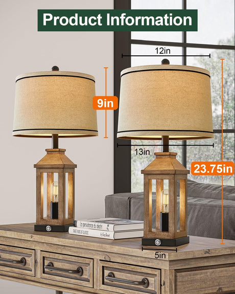 G-SAFAVA 23.75" Farmhouse Dual USB Charging Ports 3-Way Dimmable Touch Control Table Lamp with Nightlight Vintage Modern Lamps for Living Room Bedroom G-SAFAVA