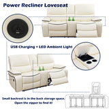 SIENWIEY Power Recliner Sofa Set with LED Lights,Leather Reclining Couch Set 2 Pieces, Creamy White Leather Couch Set with Pull Down Coffee Table/Storage Cabinet/Cup Holders(Sofa+Loveseat) SIENWIEY