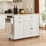ONBRILL Kitchen Islands with Extendable Dining Table, 81.7" Mobile Kitchen Storage Islands, Rolling Kitchen Cart with Trash Cabinet, Power Outlet, Spice Rack & Towel Rack (White) ONBRILL