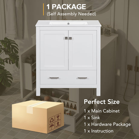 30" Bathroom Vanity with Sink 30 Inch Bathroom Vanity with Top, 2 Doors and a Drawer, Soft Closing, Modern Bathroom Vanity with Sink 30" for Bathroom No Mirror (White) Mirightone