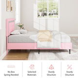 BarnFurin Twin Bed Frame with Tufted Button Headboard, Upholstered Platform Bed Frame with Diamond Design, Wood Slat Support, No Box Spring Needed, Easy Assembly, Pink BarnFurin