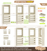 Aheaplus Closet System with 12 Drawers, 8.5-11.5Ft Wood Closet Organizer System with 4 Hanging Rods & 3 Towers, 4Ft & 6Ft L-Shaped Walk-in Closets Wardrobe Organizer Clothes Rack, Set of 3, White Oak Aheaplus