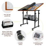 Sunix 1500 Pieces Jigsaw Puzzle Table with Legs, 36"x26" Adjustable Height Puzzle Board with Cover & 6 Sorter Tray, 12-Tilting-Angle Portable Wooden Puzzle Table for Adults, Enclosed with Wheels Sunix