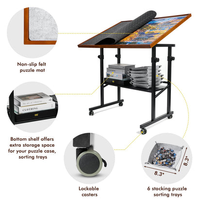 Sunix 1500 Pieces Jigsaw Puzzle Table with Legs, 36"x26" Adjustable Height Puzzle Board with Cover & 6 Sorter Tray, 12-Tilting-Angle Portable Wooden Puzzle Table for Adults, Enclosed with Whe - WoodArtSupply