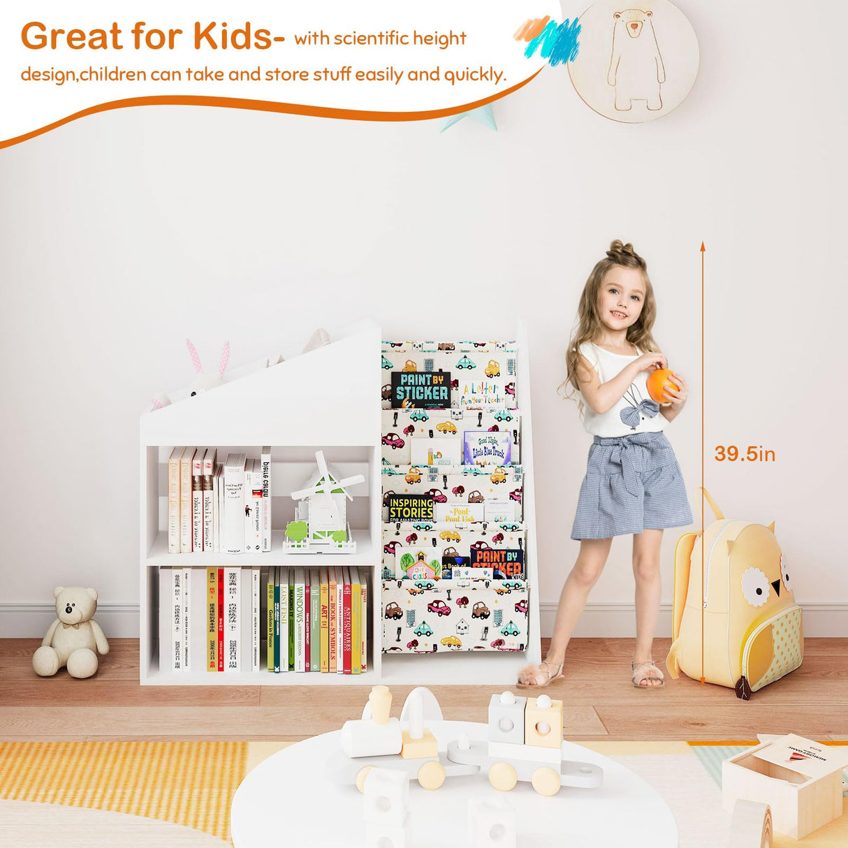 HedoAjim 2-Tier Sling Bookshelf with Blackboard & Storage for Kids HedoAjim