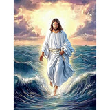DIYDECORFUN Jesus Walk On Sea Diamond Painting Kits for Adults, 5D Jesus Christ Diamond Art Kits, Full Round Diamond Dots Painting with Numbers,Religious Christmas Beads Gem Art for Decor12x16Inches DIYDECORFUN