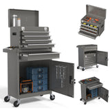 5-Drawers Gray Tool Chest, 2-in-1 Mechanic Rolling Tool Box Removable Lockable Tool Storage Cabinet, Metal Tool Cart with Drawers and Wheels for Garage, Workshop CMFYDAILY