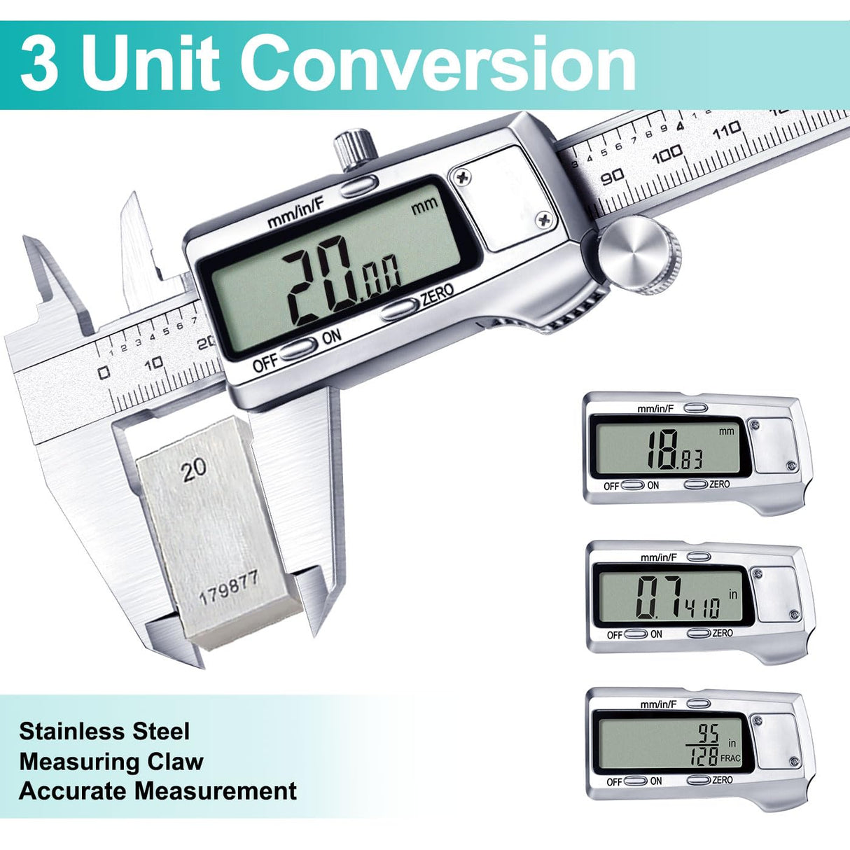 Kynup Digital Caliper, Caliper Measuring Tool, Micrometer Dial Vernier Caliper Digital, Full Turn Off, Stainless Steel, Switch from Inch Metric Fraction (6Inch/150MM) Kynup
