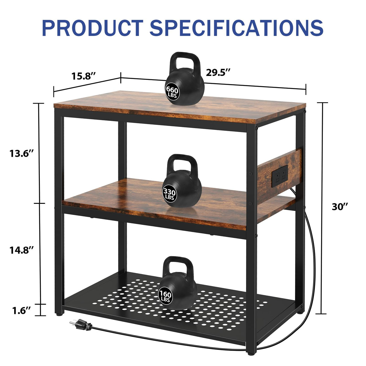 Livofloral 20-29 Gallon Fish Tank Stand With Power Outlets, 3-Tier Metal Aquarium Stand, Breeder Reptile Tank Stand with Shelf for Home Office, 500LBS Capacity, 29.5 x 15.8 x 30.1 inches Livofloral