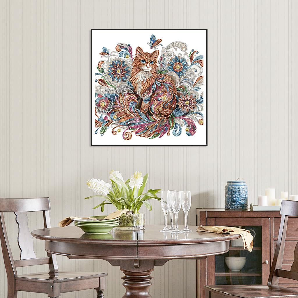 WSLWXSHM 5D Special Shape Diamond Art Kits for Beginners, Diamond Painting Kits for Adults Cat, Crystal Rhinestones Diamond Painting for Home Wall Decoration Gift 12×12inch/30×30cm, Animal WSLWXSHM