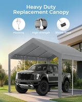 12x20 FT Heavy Duty Carport Replacement Canopy Cover, Durable Waterproof Garage Shelter Top, Car Tent for Outdoor Use, with Ball Bungees for Secure (Gray) Mars Explo