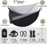 Qevooon Camping Hammock with Net,Travel Portable Lightweight Hammocks with Tree Straps and Solid D-Shape Carabiners,Parachute Nylon Hammock for Outsides Backpacking Beach Backyard Patio Hiking Qevooon