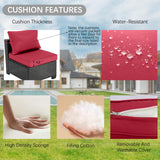OUGMMGOU 7 Piece Patio Furniture Set, All-Weather Wicker Outdoor Conversation Set with Sectional Sofa, Rattan PE Wicker Seating, Glass Coffee Table, and Cushions (Coffee-Red, Z7) OUGMMGOU