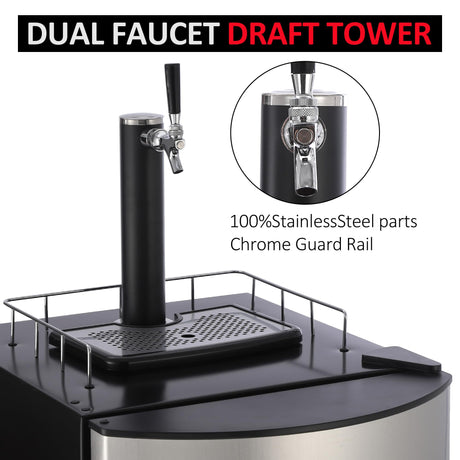 TROPOW Beer Kegerator, Single Tap Draft Beer Dispenser, Full Size Keg Refrigerator With Shelves, Stainless Steel, Drip Tray & Rail,silver, 128L TROPOW