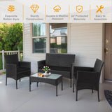 PROHIKER 4 Piece Outdoor Wicker Patio Conversation Furniture Set, Rattan Chair Wicker Sofa Garden Conversation Sets with Cushion and Glass Table for Yard Pool or Backyard, Black/Black PROHIKER