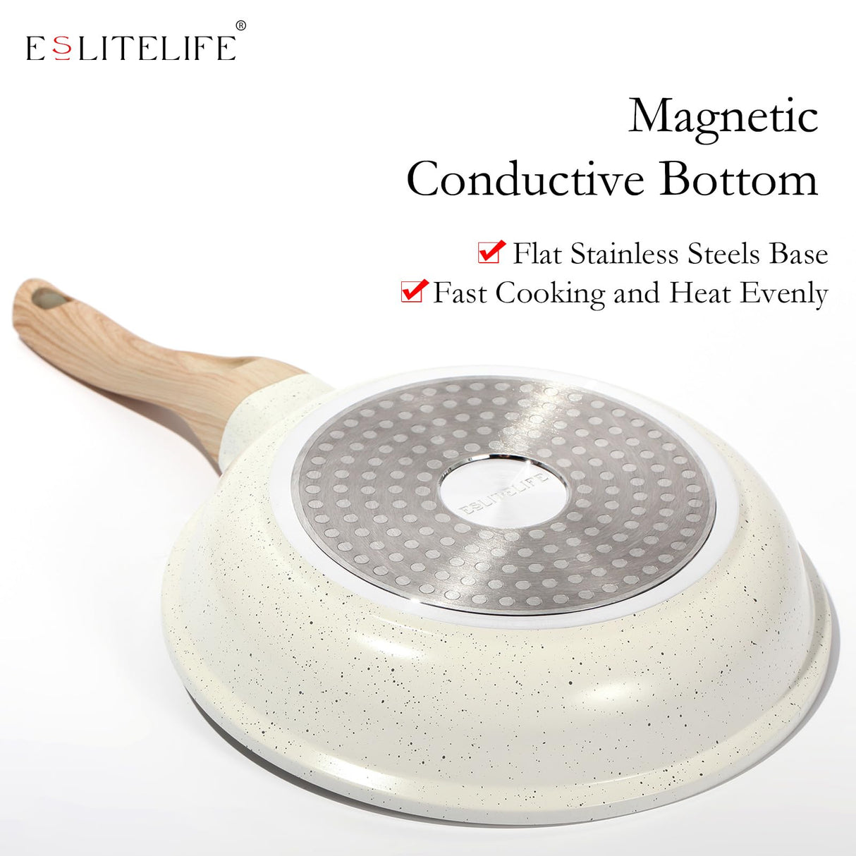 ESLITE LIFE Nonstick Ceramic Frying Pans Skillets Set, Non-Toxic Egg Omelette Kitchen Cooking Pans Compatible with All Stovetops (Gas, Electric & Induction), PTFE & PFOA Free (White) ESLITE LIFE