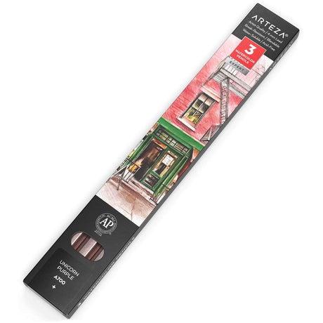 Arteza Professional Watercolor Pencils, Pack of 3, A700 Unicorn Purple, Water-Soluble Pencils for Coloring, Blending, Layering & Watercolor Techniques ARTEZA