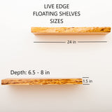 VINTAYARD Rustic Wood Floating Shelves, Live Edge Wooden Shelf for Farmhouse Wall Decor, Set of 2 Shelves with Solid Steel-Coated Hidden Brackets, Hand Finished and Sealed (Cedar, 24 inches Long) VINTAYARD