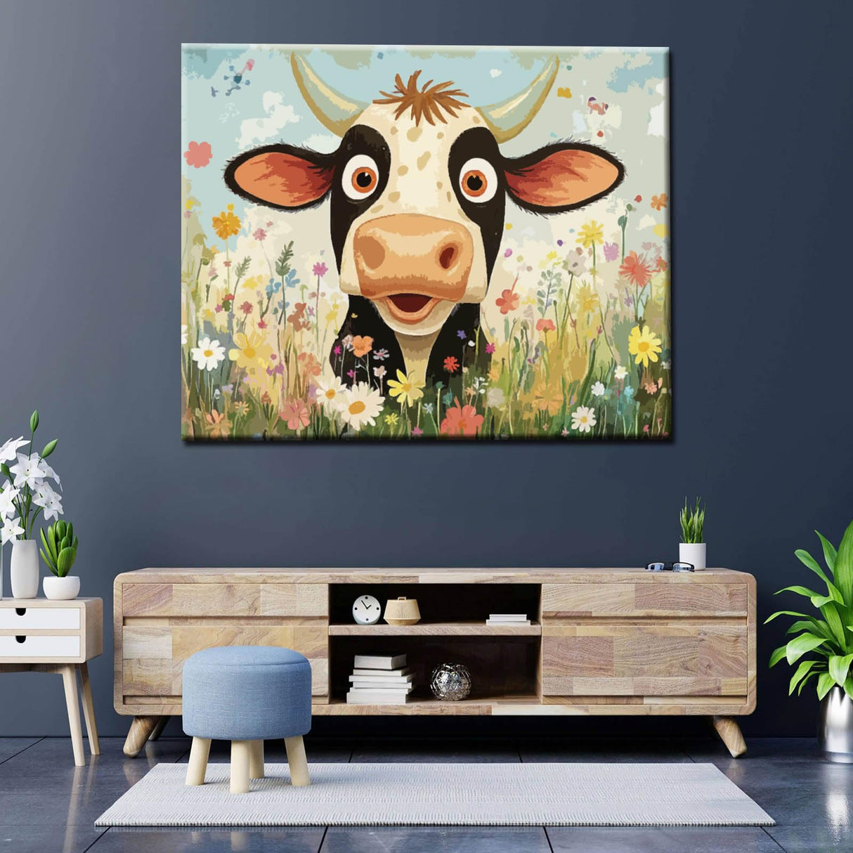 Farmhouse Animal Cow Paint By Bumbers for Adults Beginner Farm Ox DIY Paint by Numbers Acrylic Paint Canvas Funny Farm Flowers Bedroom Decor Painting Kits Farmhouse Art 16x20 Inch （without Frame ） Tucocoo