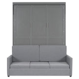 P PURLOVE Queen Wood Murphy Bed with Sofa, Wall Bed Without Slats, No Box Spring Needed (Gray) P PURLOVE