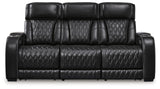 Signature Design by Ashley Boyington Contemporary Leather Match Power Reclining Sofa with Adjustable Headrest, Cup Holder, USB Charging Ports, Air Massage System and LED Lighting, Black Signature Design by Ashley
