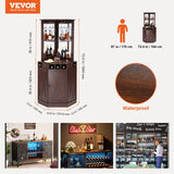 VEVOR Corner Industrial Bar Cabinet, Wine Table for Liquor & Glasses, Sideboard Buffet Cabinet with Glass Holder, Freestanding Farmhouse Wood Coffee Bar Cabinet for Living Room, Home Bar, Black Walnut VEVOR