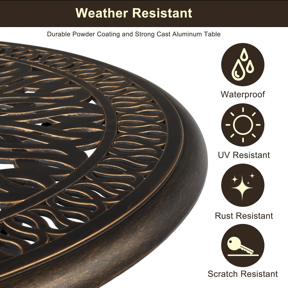 VINGLI 5 Pieces Outdoor Patio Dining Set, Cast Aluminium Patio Furniture Set with 4 Chairs and 1 Umbrella Table for Yard, Garden, Porch and Poolside, Bronze (Round Table and Chairs) VINGLI