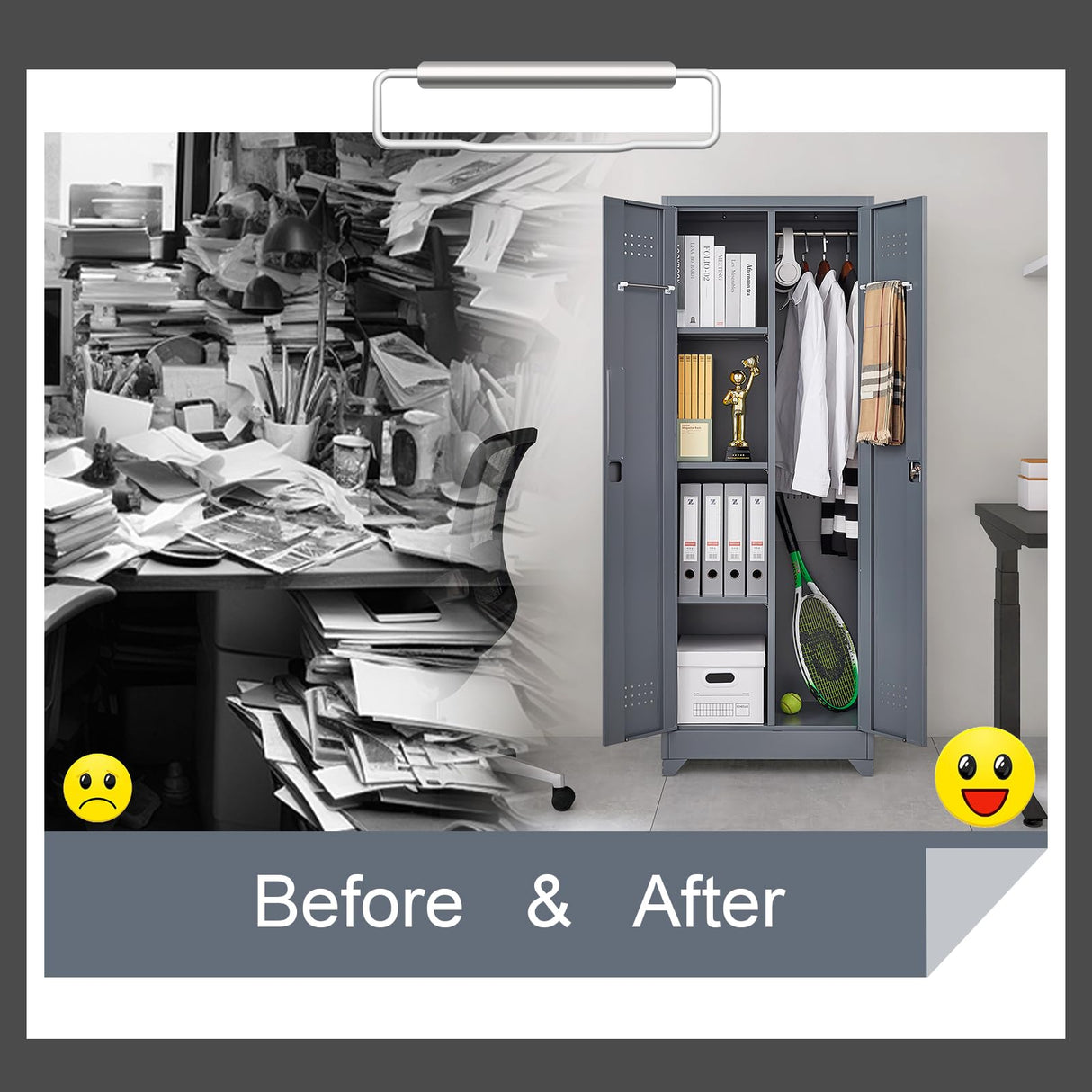 STEELIST Metal Storage Cabinet with Doors, Tall Storage Cabinet, 65" H Steel Tool Cabinet for Brooms and Mops, Metal Locker with Pegboards and Hanging Rod for Garages, Laundry, Gym STEELIST