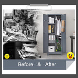 STEELIST Metal Storage Cabinet with Doors, Tall Storage Cabinet, 65" H Steel Tool Cabinet for Brooms and Mops, Metal Locker with Pegboards and Hanging Rod for Garages, Laundry, Gym STEELIST