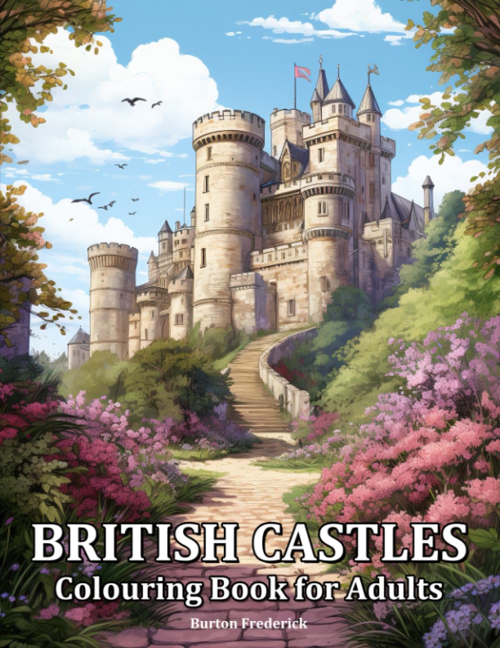 British Castles: Colouring Book for Adults with Beautiful Palace, Charming Scenery and Peaceful Landscape Majosta