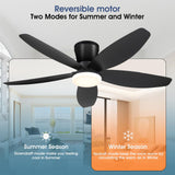 Surtime 42" Ceiling Fans with Lights-Low Profile Ceiling Fan with Light and Remote/APP Control,Flush Mount,DC Reversible,LED Dimmable Black Ceiling Fans for Bedroom,Indoor/Outdoor Patio Use Surtime