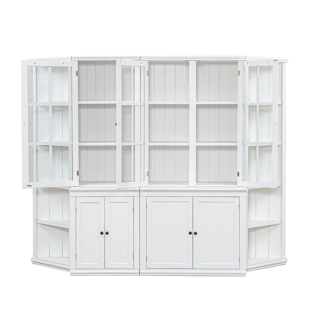 THINK 30 75.25'' Tall Display Cabinets,Cabinet with Two Triangle Sided Bookshelves, 92.9'' Wide Retro Style Wall Suit,for Hallways, Living Room, Office, Studio or Workspace, White THINK 30
