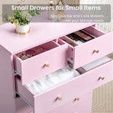 Karl home Pink 5 Drawer Dresser for Bedroom, Modern Wood Dresser Chest of Drawers, Pink Bedroom Dressers for Girls, Anti-Tipping Device, Rose Gold Metal Handle, Living Room, Entryway, Hallway, Office Karl home
