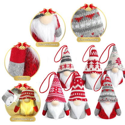 Baodlon Gnome Christmas Ornaments with Led Light, Handmade Swedish Tomte Xmas Gnomes Plush Doll, Scandinavian Santa Elf Table Ornaments, Lighting Hanging Christmas Tree Decorations Home Decor (6 Pack)